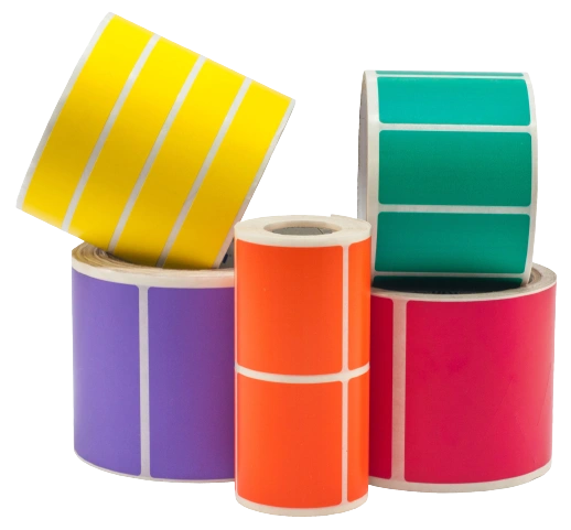 Etiquetas retangulares coloridas em rolo